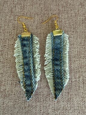 Gold-Tone Blue Denim Fringe Drop Earrings - Women Jewelry